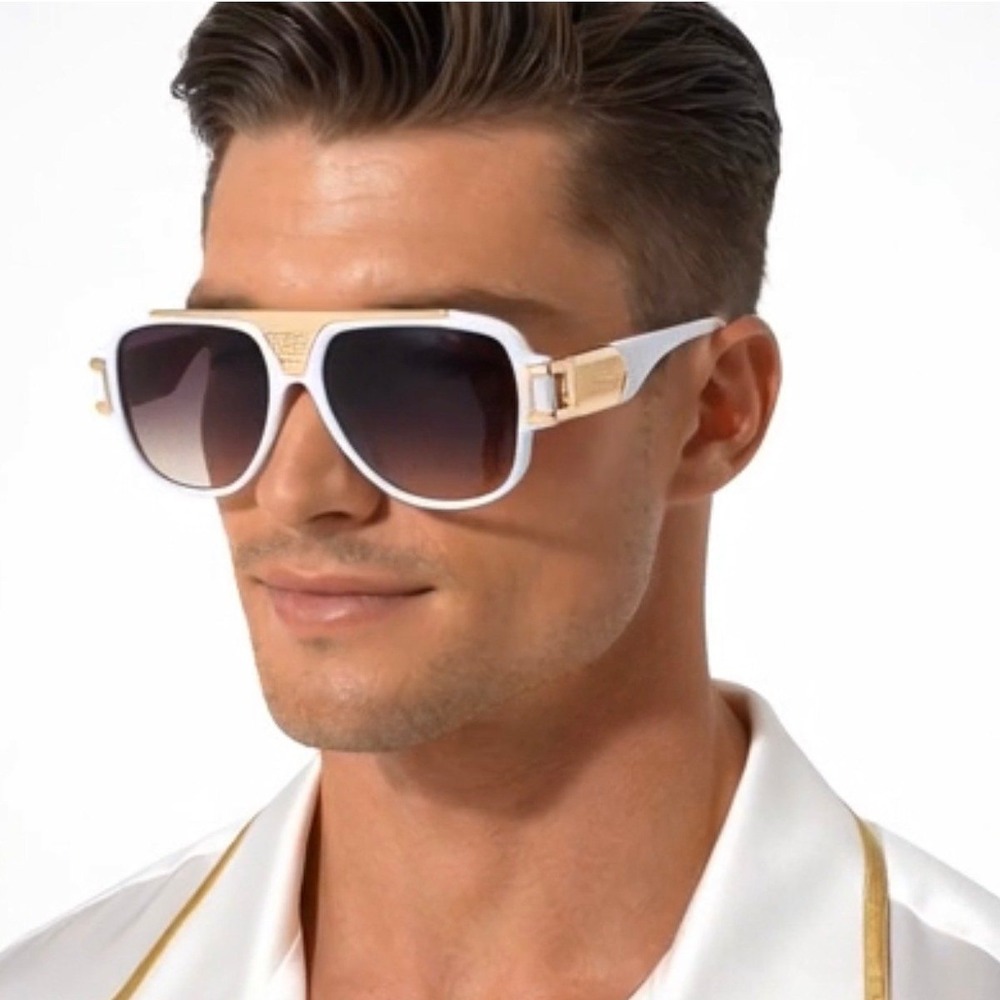 Mens White Gold Oversized Retro Sunglasses Square Pilot Gradient Lenses‎ Lentes